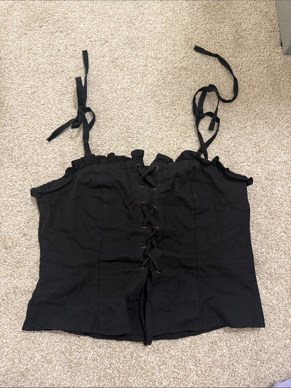 Black Lace-Up Tie-Strap Women's Top - Picture 3 of 3